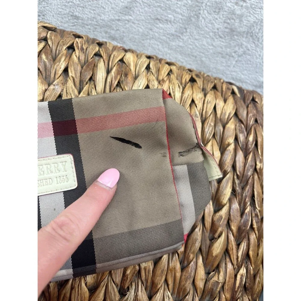 Burberry Tan Plaid Cosmetic Pouch Logo Makeup Bag Beige Zip Travel Case